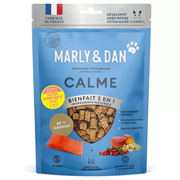 Nyugtató hatású jutalomfalat lazaccal, kamillával és vörösáfonyával macskáknak, Calmness, Marly&Dan, 40 g