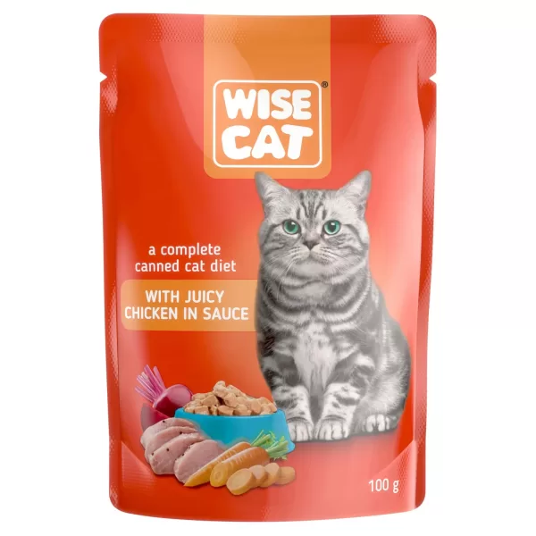 Hrana umeda pentru pisici cu pui, Wise Cat, 100 gr